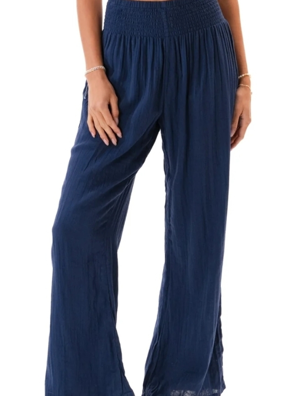 Lotus & Luna cotton gauze wide-leg pants blue L